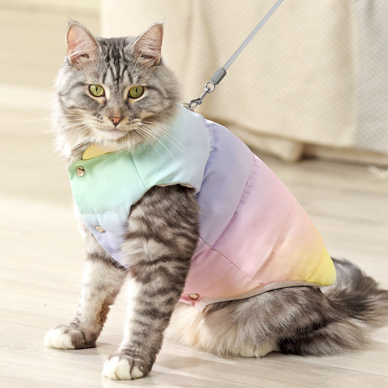 Winter Warm Cat Down Jacket with Leash Attachment